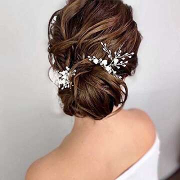 SWEETV Flower Beaded Wedding Hair Pins Rhinestone Bridal Hair Accessories decorative for Brides and Bridesmaid(Pack of 3), Silver