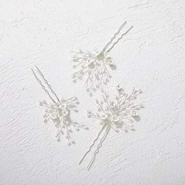 SWEETV Flower Beaded Wedding Hair Pins Rhinestone Bridal Hair Accessories decorative for Brides and Bridesmaid(Pack of 3), Silver