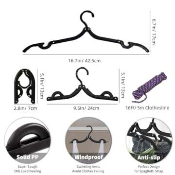 20 Pcs Black Travel Hangers Foldable for Suitcase, Portable Folding Clothes Hangers with Clothesline...