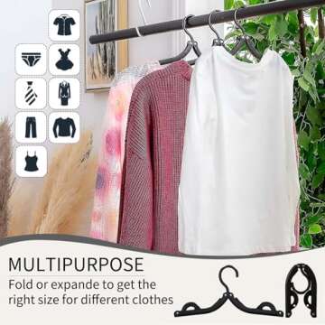 20 Pcs Black Travel Hangers Foldable for Suitcase, Portable Folding Clothes Hangers with Clothesline Travel Accessories, Cruise Ship Essentials Portable Foldable Hangers Drying Rack for Travel