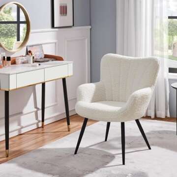 Yaheetech Boucle Accent Chair, Modern Fuzzy Sherpa Armchair, Fuzzy Sherpa Armchair, Upholstered Vani...