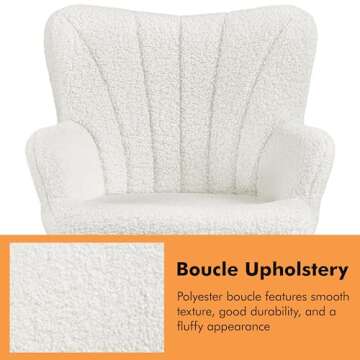 Yaheetech Boucle Accent Chair, Modern Fuzzy Sherpa Armchair, Fuzzy Sherpa Armchair, Upholstered Vanity Chair with High Back and Mental Legs for Living Room Makeup Bedroom, Ivory