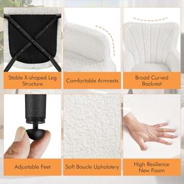 Yaheetech Boucle Accent Chair, Modern Fuzzy Sherpa Armchair, Fuzzy Sherpa Armchair, Upholstered Vanity Chair with High Back and Mental Legs for Living Room Makeup Bedroom, Ivory