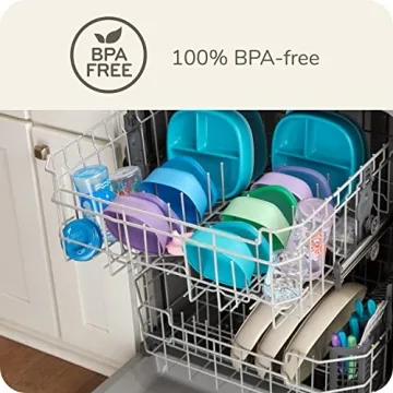 NUK Silicone Baby Tableware Bundle, Includes 1 Plate, 1 Bowl, 1 Cup, & 1 Spoon, Durable Suction Feature Helps Reduce Spills, Microwave-Safe, BPA-Free