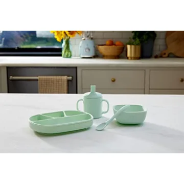 NUK Silicone Baby Tableware Bundle, Includes 1 Plate, 1 Bowl, 1 Cup, & 1 Spoon, Durable Suction Feature Helps Reduce Spills, Microwave-Safe, BPA-Free