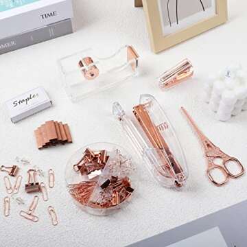 Rose Gold Office Supplies and Accessories, DaizySight Cute Desk Decor Set for Women, with Stapler, T...