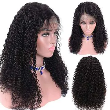 Borchan 360 Lace Frontal Wigs Human Hair Deep Wave Lace Front Wigs with Baby Hair for Black Women Free Part Deep Curly Brazilian Remy Hair 150% Density Natural Color 16 inch