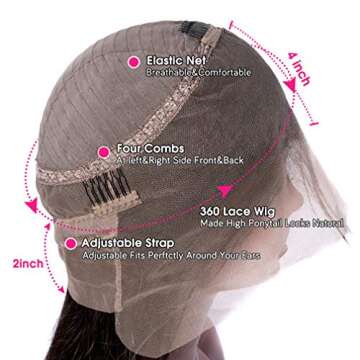 Borchan 360 Lace Frontal Wigs Human Hair Deep Wave Lace Front Wigs with Baby Hair for Black Women Free Part Deep Curly Brazilian Remy Hair 150% Density Natural Color 16 inch