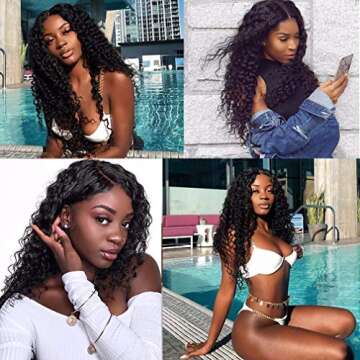 Borchan 360 Lace Frontal Wigs Human Hair Deep Wave Lace Front Wigs with Baby Hair for Black Women Free Part Deep Curly Brazilian Remy Hair 150% Density Natural Color 16 inch