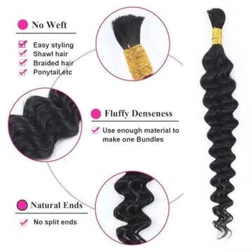 Afrodiva 18 Inch Deep Wave Bulk Human Hair for Braiding No Weft 100% Unprocessed Brazilian Wet and Wavy Curly Braiding Human Hair Extensions Micro Human Braiding Hair for Boho Braids 1 Bundle 50g