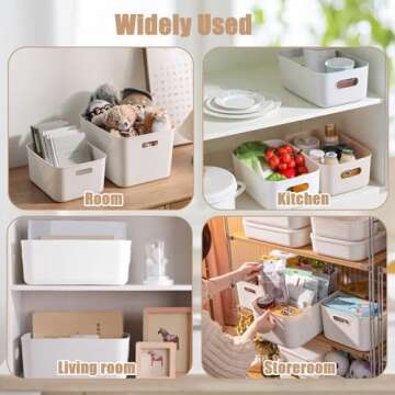 Retainbre 10Pcs White Plastic Storage Bins Plastic Classroom Organization Bins, Pantry Baskets 0rganization and Storage Containers for Toy, Home, Kitchen, Office, Organizer(5L+5M)