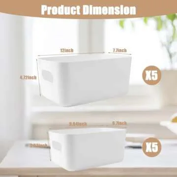 Retainbre 10Pcs White Plastic Storage Bins Plastic Classroom Organization Bins, Pantry Baskets 0rganization and Storage Containers for Toy, Home, Kitchen, Office, Organizer(5L+5M)