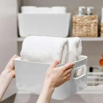 Retainbre 10Pcs White Plastic Storage Bins Plastic Classroom Organization Bins, Pantry Baskets 0rganization and Storage Containers for Toy, Home, Kitchen, Office, Organizer(5L+5M)