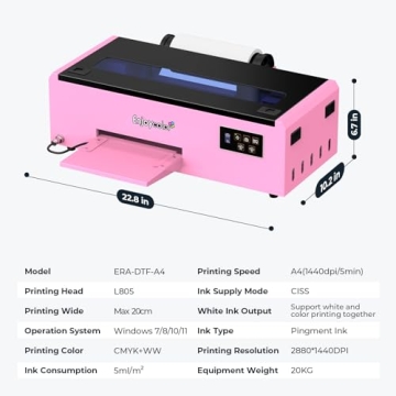 EnjoyColor Pro A4 DTF Printer and Oven, DTF Transfer Printer Machine for Dark and Light Fabric Printing (A4 DTF Printer+A4 Oven+Software+5x250ml Ink+A4 DTF Film)