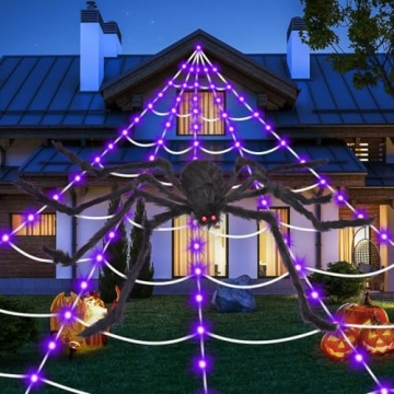 OCATO Halloween Spider Webs with 135 LED Lights for Spooky Decor