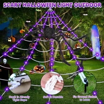OCATO Halloween Spider Webs with 135 LED Lights for Spooky Decor