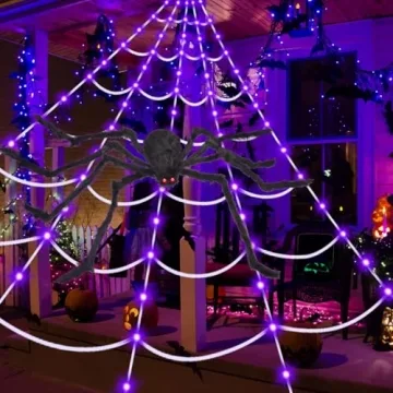OCATO Halloween Spider Webs with 135 LED Lights for Spooky Decor