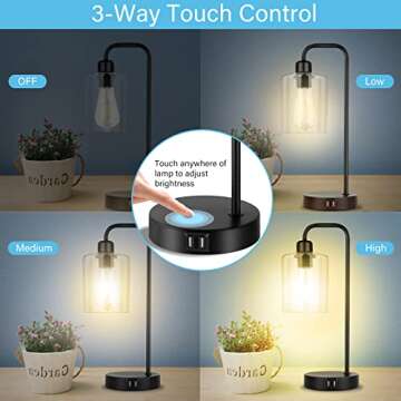 YIROCK Industrial Touch Control Table Lamps with USB Ports