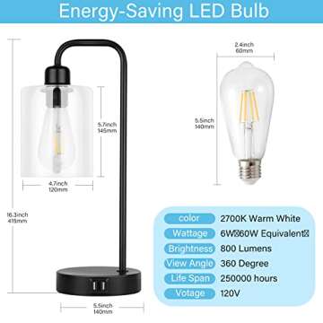 YIROCK Industrial Touch Control Table Lamps with USB Ports