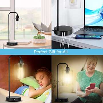 YIROCK Industrial Touch Control Table Lamps with USB Ports