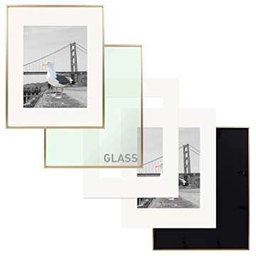 Frametory, 16x20 Picture Frame Matted to 11x14 Aluminum Metal Photo Frames Real Glass Vertical or Horizontal Wall Mounting (Gold, 6-Pack)
