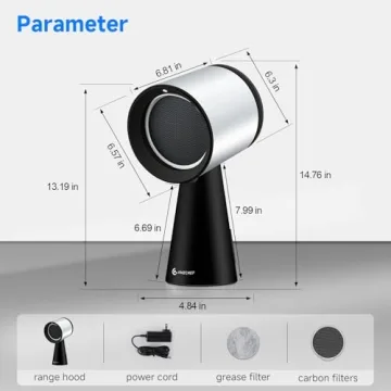 AMZCHEF Portable Range Hood, Desktop Exhaust Fan with 3 Speed Levels – Low Noise Kitchen Extractor...