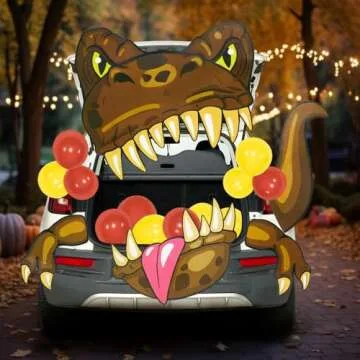 JOYIN Halloween Dinosaur Trunk Or Treat Car Decorations Kit for SUV Halloween Decorations Outdoor Indoor Decor Balloons T-rex, Haunted House Door Archway Entryway Tassels Paper Board Dot Glue