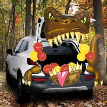 JOYIN Halloween Dinosaur Trunk Or Treat Car Decorations Kit for SUV Halloween Decorations Outdoor Indoor Decor Balloons T-rex, Haunted House Door Archway Entryway Tassels Paper Board Dot Glue