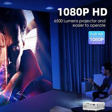 MOSECO 2022 Upgraded 7500Lumens Mini Projector, Full HD 1080P & 200" Display Supported, Portable Movie Projector Compatible with Phone, TV Stick, PS4, HDMI, AV, Dual USB [Tripod Included]