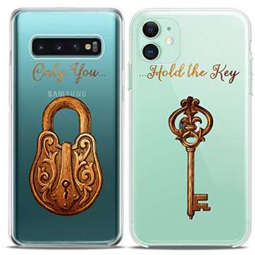 Cavka Matching Couple Cases Compatible for iPhone 16 15 14 13 12 11 Pro Max Mini Xs X 6s 8 Plus 7+ Xr 10 SE 5 Golden Lock Key Silicone Cover Love Girlfriend Gift Relationship Her Girly Women Cute Mate