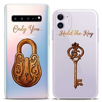 Cavka Matching Couple Cases Compatible for iPhone 16 15 14 13 12 11 Pro Max Mini Xs X 6s 8 Plus 7+ Xr 10 SE 5 Golden Lock Key Silicone Cover Love Girlfriend Gift Relationship Her Girly Women Cute Mate