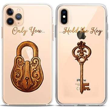Cavka Matching Couple Cases Compatible for iPhone 16 15 14 13 12 11 Pro Max Mini Xs X 6s 8 Plus 7+ Xr 10 SE 5 Golden Lock Key Silicone Cover Love Girlfriend Gift Relationship Her Girly Women Cute Mate