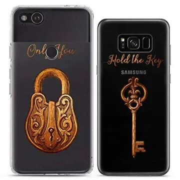 Cavka Matching Couple Cases Compatible for iPhone 16 15 14 13 12 11 Pro Max Mini Xs X 6s 8 Plus 7+ Xr 10 SE 5 Golden Lock Key Silicone Cover Love Girlfriend Gift Relationship Her Girly Women Cute Mate