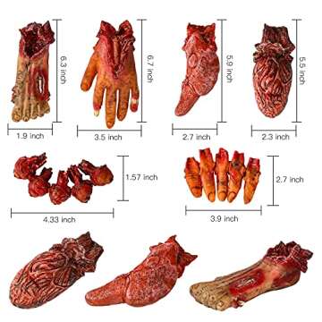 Halloween Decorations Blood Weapon Garland Banner Props Hanging Scary Fake Severed Hand Broken Body Parts for Haunted House Halloween Vampire Zombie Party Supplies (6pcs Body Parts)