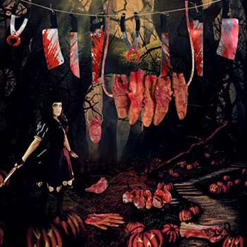 Halloween Decorations Blood Weapon Garland Banner Props Hanging Scary Fake Severed Hand Broken Body Parts for Haunted House Halloween Vampire Zombie Party Supplies (6pcs Body Parts)