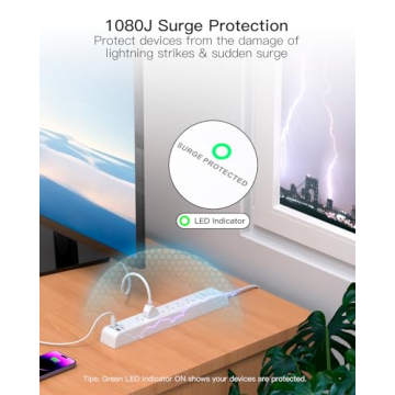 Surge Protector Power Strip 10ft with USB-C & AC Outlets