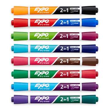 EXPO Dry Erase 2-in-1 Markers, Chisel Tip, Assorted, 8 Count