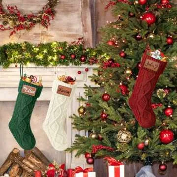 Dreamdecor Personalized Christmas Stockings with Names Monogram, 18” Large Family Knitted Xmas Sto...