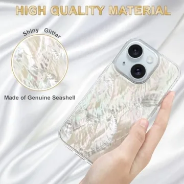 Elegant iPhone 15 Case with Unique Genuine Seashell Design
