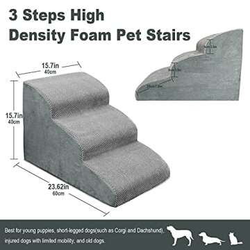 MEJYJEM 3 Steps High Density Foam Dog Stairs Ramps,Non-Slip Pet Steps for Older Dogs,Pet with Joint ...