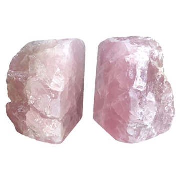 MOGEMT Heavy Duty Rose Quartz Crystal Bookends – Elegant Pink Home Decor 6-8 LBS