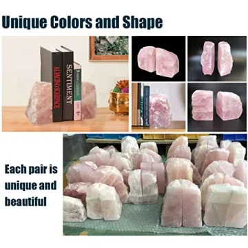 MOGEMT Rose Quartz Heavy Duty Bookends for Home Decor