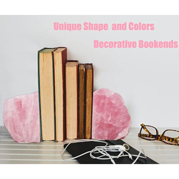 MOGEMT Rose Quartz Heavy Duty Bookends for Home Decor