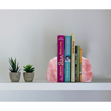 MOGEMT Rose Quartz Heavy Duty Bookends for Home Decor