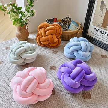 Xuyier Knot Pillow Ball, Decorative Throw Pillows with Velvet Fabric for Couch Bed, 12" Decor Knotted Square Floor Pillow Cushions for Living Room (12 Inches, Brown)