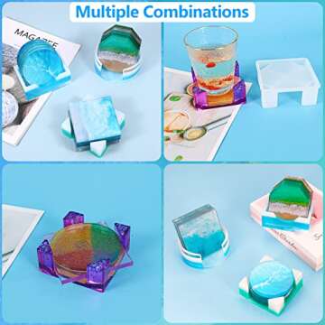 KISREL 18 Pieces Resin Coaster Molds, Coaster Molds for Epoxy Resin, Coaster Resin Mold with Storage Box Mold for DIY Art Craft Cup Mats