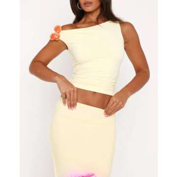 Giraropa Women One Shoulder Tank Tops 3D Flower Ruched Shirts Y2k Slim Fit Going Out Crop Top Trendy...