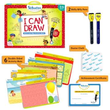Skillmatics Educational Game - I Can Draw, Reusable Activity Mats with 2 Dry Erase Markers, Gifts for Ages 3 to 6