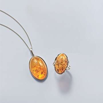 Ross-Simons Oval Cognac Amber Pendant Necklace in Sterling Silver. 20 inches