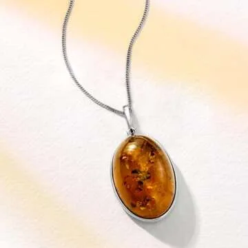 Ross-Simons Oval Cognac Amber Pendant Necklace in Sterling Silver. 20 inches